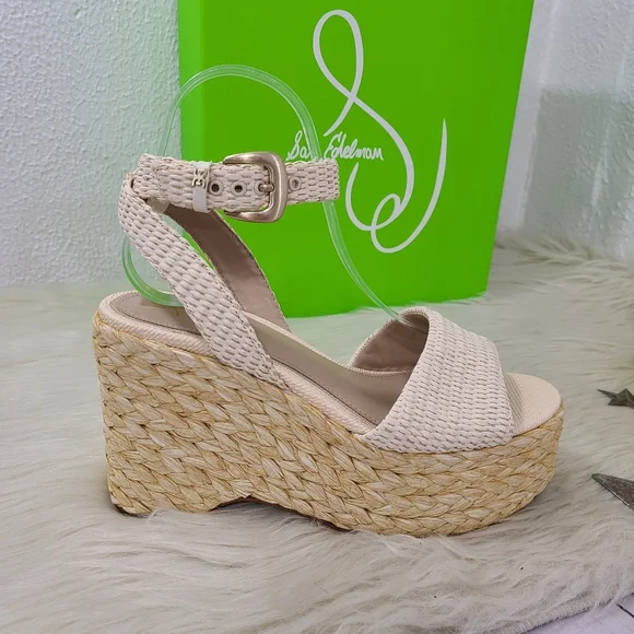 Sam Edelman April platform espadrille sandals Linen Raffia cream size 7.5 NEW - Picture 6 of 9